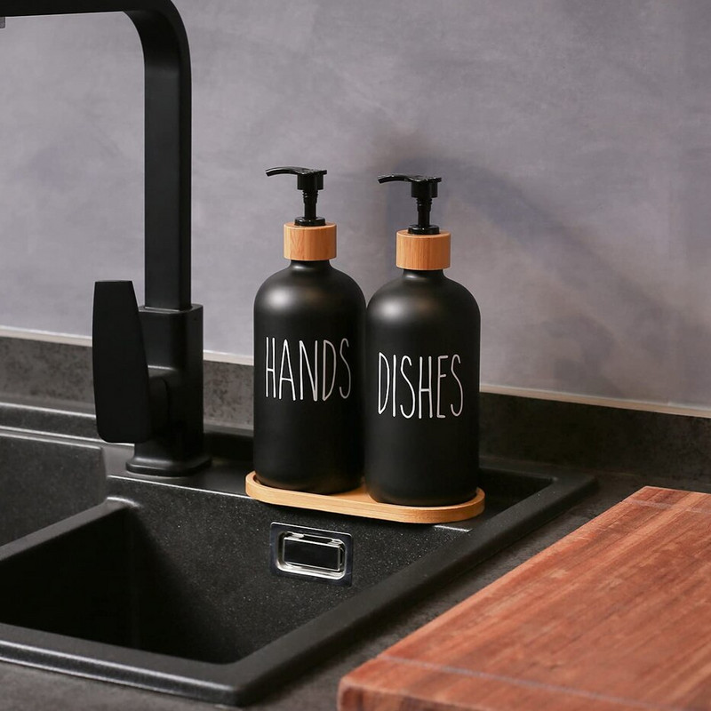 Vonios kambario šampūno dozatoriaus buteliukas su vandeniui atspariomis etiketėmis indų muilo dozatorius, skirtas virtuvės kriauklei, užpildomas skysto losjono indelis