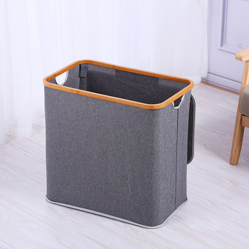 SHUSHI двойна кошница за пране с капак Голяма бамбукова кошница за мръсни дрехи с дръжка Водоустойчива сгъваема кошница за пране