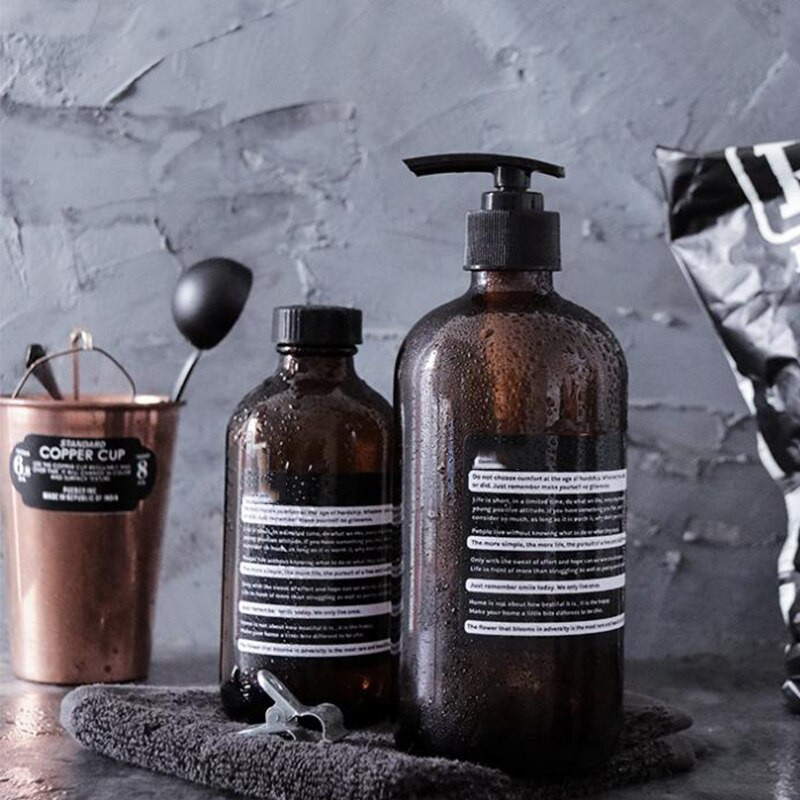 Кафява стъклена бутилка за съхранение 100 ml празна бутилка с капкомер за етерично масло 250 ml 500 ml дозатор за сапун за баня за шампоан душ гел