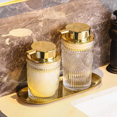 Релефна занаятчийска стъклена бутилка за сапун за ръце Nordic Modern Golden Stroke Mousse Bubbler Bottles Аксесоари за декорация на баня