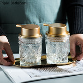 Скандинавски стъклен дозатор за течен сапун Душ гел Дозиране на шампоан Прозрачна бутилка Поставка за дезинфектант за ръце Аксесоари за баня