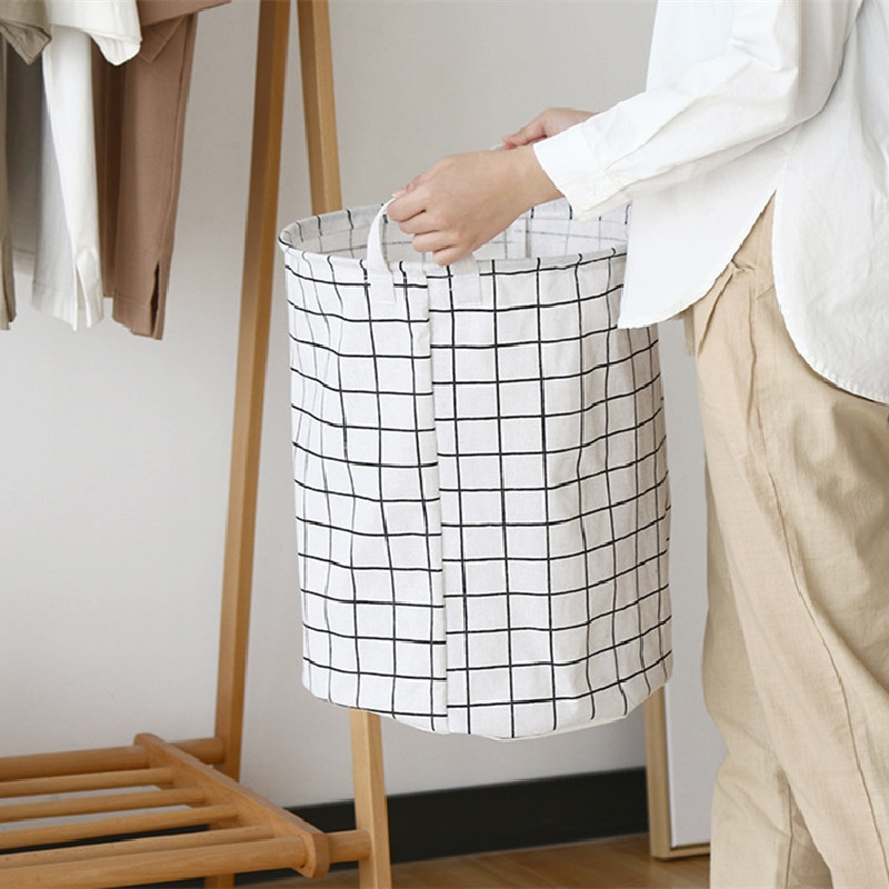 Medvilninis lininis nešvarių skalbinių krepšelis sulankstomas apvalus vandeniui atsparus organizatorius kibiras Drabužiai vaikams žaislas didelės talpos saugykla Pagrindinis