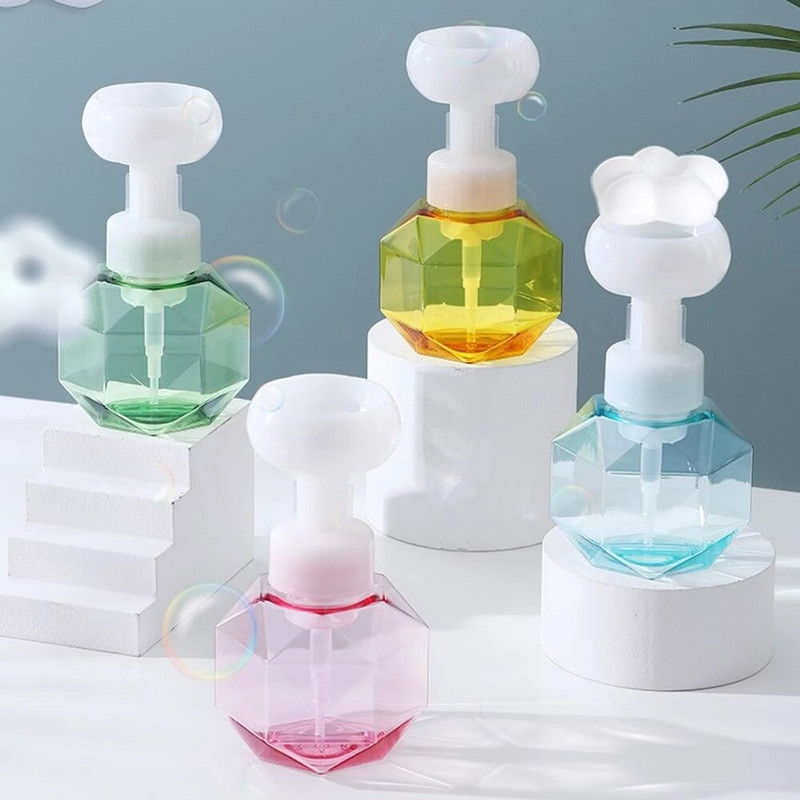 300ml Διανομέας υγρού σαπουνιού Flower Shape Foam Foaming Pump Empty Bottle Πλαστικό διαφανές μπουκάλι αφρόλουτρο αφρός μπουκάλι αντλίας