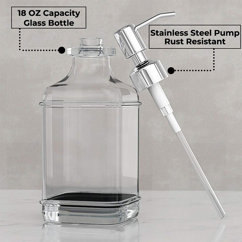 Dozator de săpun lichid din sticlă de 500 ml, sticlă reîncărcabilă, șampon, gel de duș, loțiune, cu 4 bucăți autocolante transparente pentru bucătărie și baie