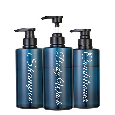 3 vonios muilo dozatorių rinkinys su iš anksto atspausdintu šampūno kondicionieriumi kūno prausimo laiškais su plastikiniu siurblio buteliuko dušo dozatoriumi