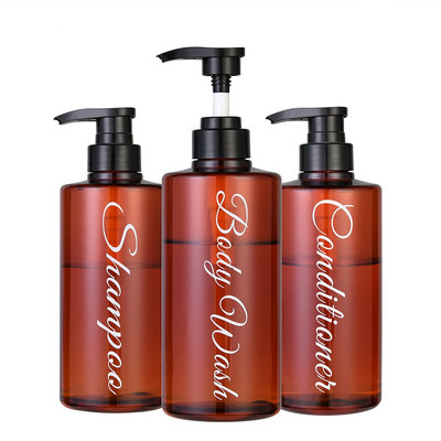 3 vonios muilo dozatorių rinkinys su iš anksto atspausdintu šampūno kondicionieriumi kūno prausimo laiškais su plastikiniu siurblio buteliuko dušo dozatoriumi