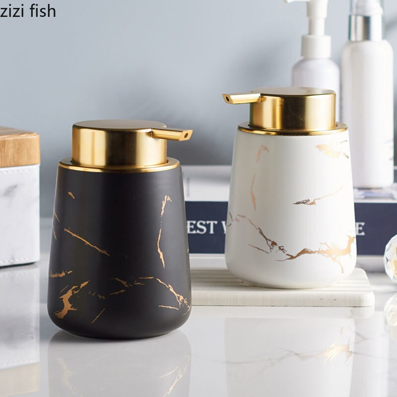 Golden Imitate márvány kerámia lotion palack nyomós típusú hordozható szappanadagoló sampon flakon tusfürdő tégely Fürdőszoba kellékek