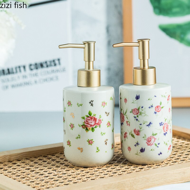 Amerikos retro rožinio rašto keraminio muilo dozatoriaus vonios kambario šampūnas drėgmės išpilstymas buitiniam stumiamojo tipo muilo dozatoriaus dekorui