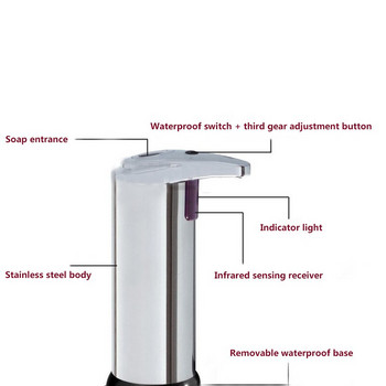 Αυτόματη δοσομετρική συσκευή υγρού σαπουνιού 250 ml Smart Sensor Δοχείο σαμπουάν από ανοξείδωτο χάλυβα για αξεσουάρ μπάνιου κουζίνας
