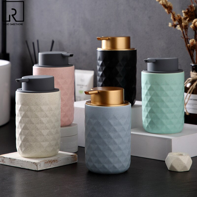 Керамични бутилки за баня Буркани с шампоан Балсам за коса Дозатори за течен сапун Стъклен празен контейнер Помпа Преса Аксесоари за баня