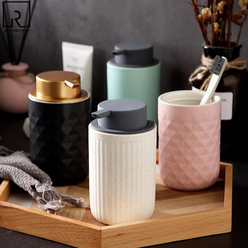 Керамични бутилки за баня Буркани с шампоан Балсам за коса Дозатори за течен сапун Стъклен празен контейнер Помпа Преса Аксесоари за баня