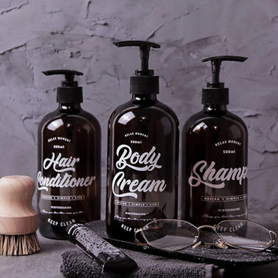 500 ml Boston Glass Shampoo Bottles Lihtne pruun kätepesu kehakreem säilituspudel Nordic Bath juuksepalsami alampudel