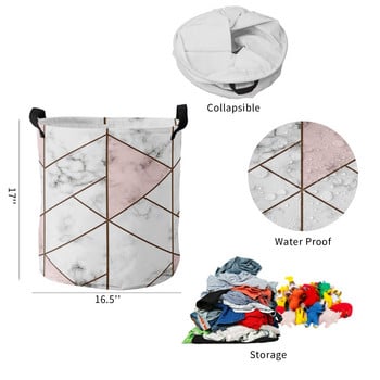 Текстура на бял мрамор, розов триъгълник, кош за мръсно пране, сгъваема кошница за домашен органайзер, кошница за дрехи, детски играчки, кошница за съхранение