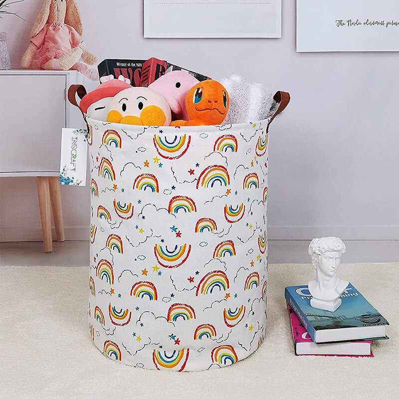 Višenamjenska Rainbow korpa za rublje Vodootporna pamučna košara za pohranu prljave odjeće Sklopivi organizator za igračke Kanta za spavaću sobu Kupaonica
