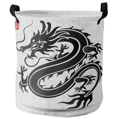 Drakonas viduramžių baltas nešvarių skalbinių krepšelis sulankstomas apvalus vandeniui atsparus namų organizatorius krepšelis Drabužiai vaikams žaislų laikymo krepšelis