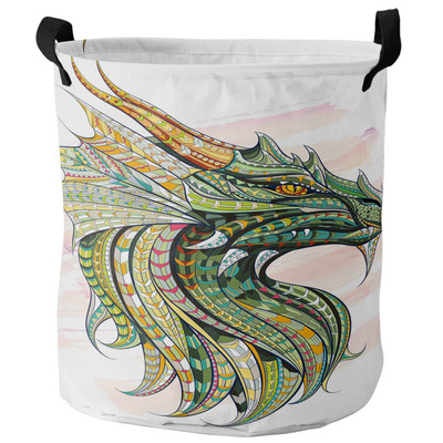 Drakonas viduramžių baltas nešvarių skalbinių krepšelis sulankstomas apvalus vandeniui atsparus namų organizatorius krepšelis Drabužiai vaikams žaislų laikymo krepšelis