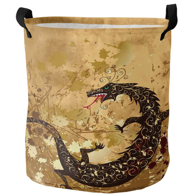 Drakonas viduramžių baltas nešvarių skalbinių krepšelis sulankstomas apvalus vandeniui atsparus namų organizatorius krepšelis Drabužiai vaikams žaislų laikymo krepšelis