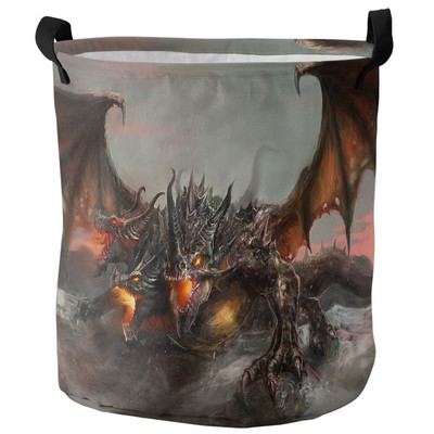 Drakonas viduramžių baltas nešvarių skalbinių krepšelis sulankstomas apvalus vandeniui atsparus namų organizatorius krepšelis Drabužiai vaikams žaislų laikymo krepšelis