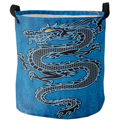 Drakonas viduramžių baltas nešvarių skalbinių krepšelis sulankstomas apvalus vandeniui atsparus namų organizatorius krepšelis Drabužiai vaikams žaislų laikymo krepšelis