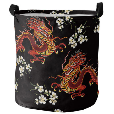 Drakonas viduramžių baltas nešvarių skalbinių krepšelis sulankstomas apvalus vandeniui atsparus namų organizatorius krepšelis Drabužiai vaikams žaislų laikymo krepšelis