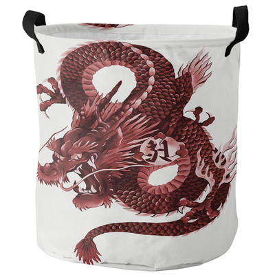Drakonas viduramžių baltas nešvarių skalbinių krepšelis sulankstomas apvalus vandeniui atsparus namų organizatorius krepšelis Drabužiai vaikams žaislų laikymo krepšelis