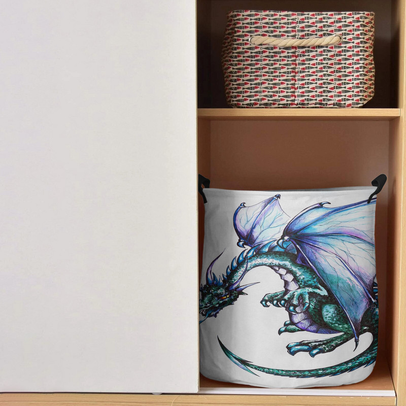 Drakonas viduramžių baltas nešvarių skalbinių krepšelis sulankstomas apvalus vandeniui atsparus namų organizatorius krepšelis Drabužiai vaikams žaislų laikymo krepšelis