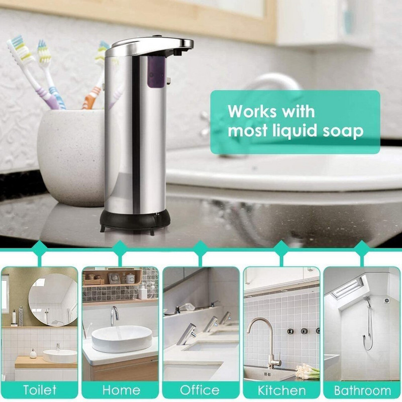 Αυτόματος διανομέας υγρού σαπουνιού από ανοξείδωτο χάλυβα Έξυπνος αισθητήρας 250ML Επαγωγικός απολυμαντικός πλύσης χεριών Δοχείο οικιακής κουζίνας Μπάνιο
