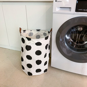 Кошница за съхранение на пране на точки Памук с голям капацитет Органайзер за мръсни дрехи Дръжки Кошница за пране Сгъваеми домашни органайзери