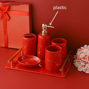 1 τμχ Nordic Red Ceramic Lotion Bottle Soap Dispenser Gargle Cup Θήκη οδοντόβουρτσας Αξεσουάρ μπάνιου Αξεσουάρ Προμήθειες γάμου