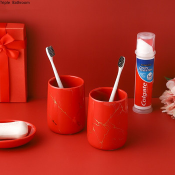 1 бр Nordic Red Ceramic Лосион Бутилка Дозатор за сапун Чаша за гаргара Поставка за четка за зъби Сапунерка Аксесоари за баня Сватбени принадлежности