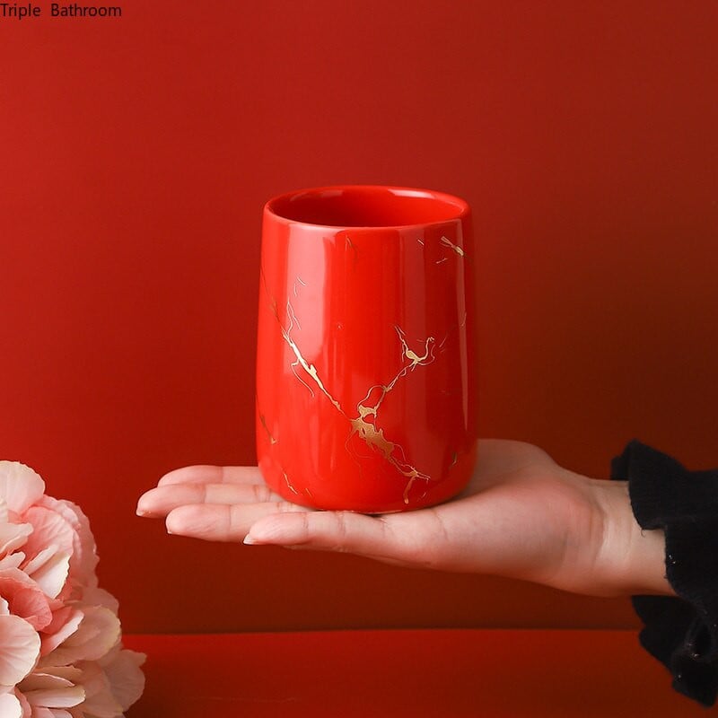 1db Nordic Red kerámia lotion palack szappanadagoló Gargle Cup fogkefe tartó Szappantartó fürdőszobai kiegészítők Esküvői kellékek