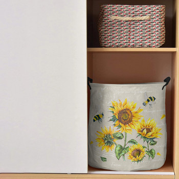 Farm Retro Flowers Sunflower Bee Dirty Laundry Basket Αδιάβροχα ρούχα Organizer Πτυσσόμενο καλάθι Πλυντήριο ρούχων Χάμπερ Καλάθι αποθήκευσης