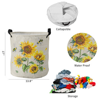 Farm Retro Flowers Sunflower Bee Dirty Laundry Basket Αδιάβροχα ρούχα Organizer Πτυσσόμενο καλάθι Πλυντήριο ρούχων Χάμπερ Καλάθι αποθήκευσης