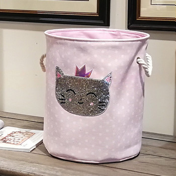 Кутия за съхранение на играчки 35*40 см платнени варели за съхранение на разни вещи Сгъваема розова лебедова котка Домашен органайзер с голям капацитет Кош за мръсно пране