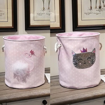 Кутия за съхранение на играчки 35*40 см платнени варели за съхранение на разни вещи Сгъваема розова лебедова котка Домашен органайзер с голям капацитет Кош за мръсно пране