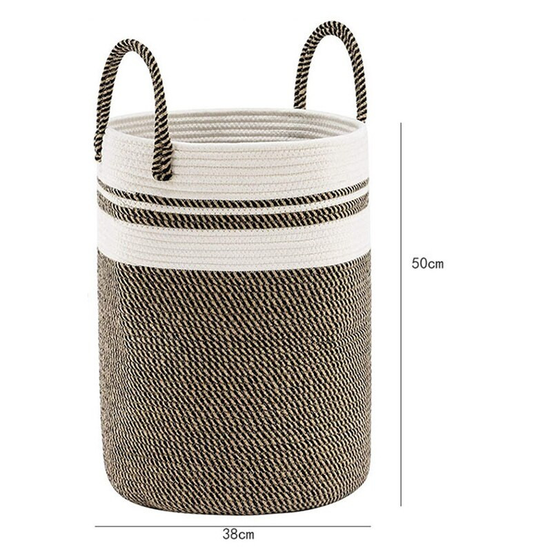 Skalbinių krepšelis su rankenomis, austinės medvilninės virvės skalbinių krepšelis drabužiams ir žaislams Miegamojo vonios kambario laikymo krepšelis