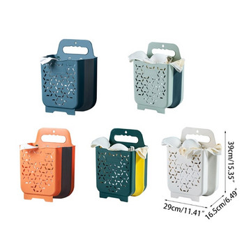 95AA Сгъваема кошница за пране Монтирана на стена Сгъваема висяща пластмасова кутия за съхранение Кош с дръжка Пластмасови мръсни дрехи Баня