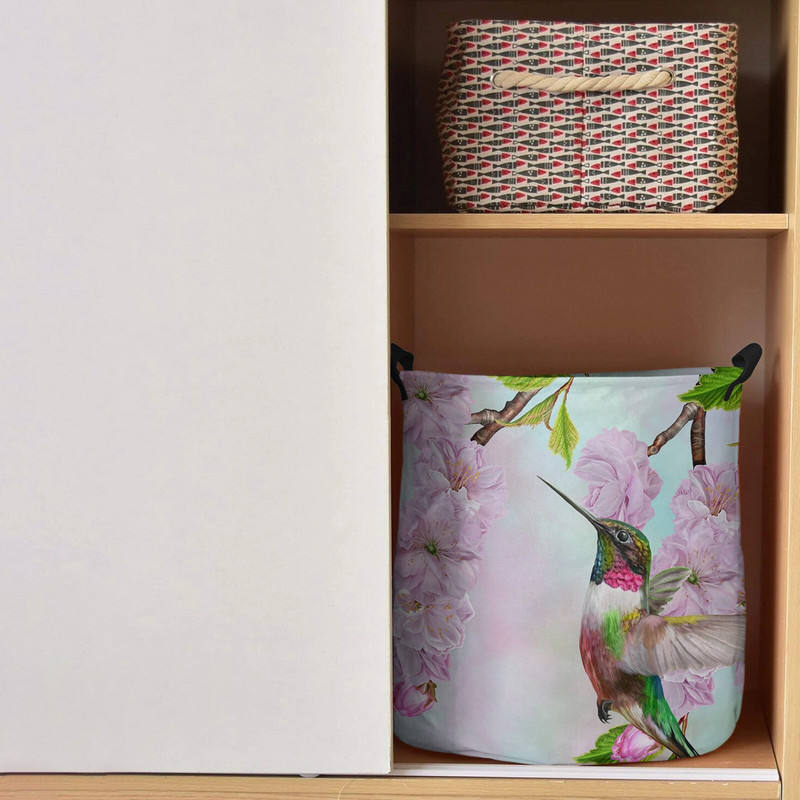 Tavaszi cseresznyevirág kolibri piszkos szennyes kosár Összehajtható otthoni szervező kosár ruházat gyerek játék tároló kosár