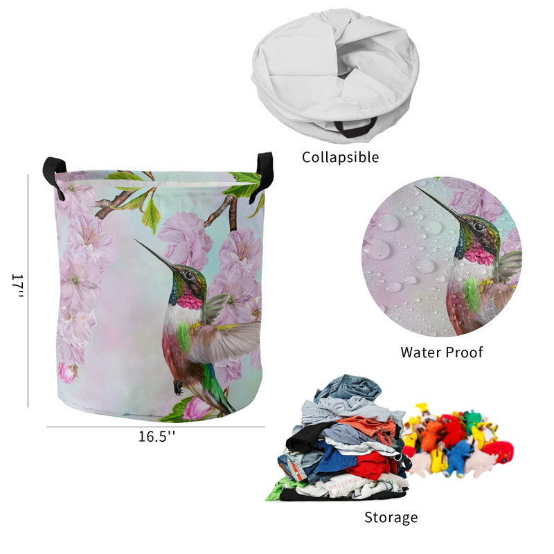 Tavaszi cseresznyevirág kolibri piszkos szennyes kosár Összehajtható otthoni szervező kosár ruházat gyerek játék tároló kosár