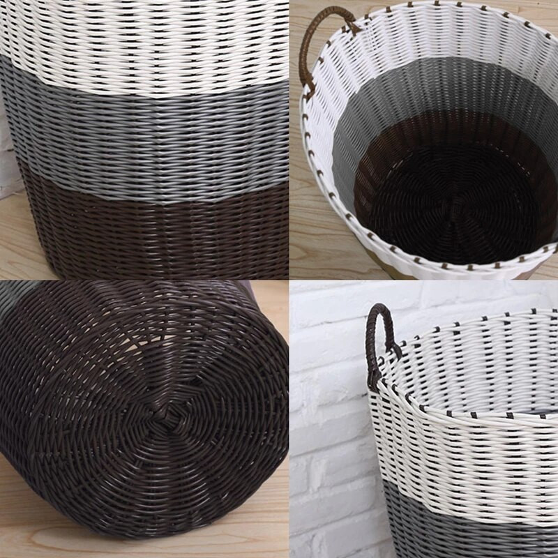 Кош за пране с голям капацитет Пластмасова имитация на ратан Кош за съхранение на мръсни дрехи Домакинска сгъваема кофа за дрехи Органайзер