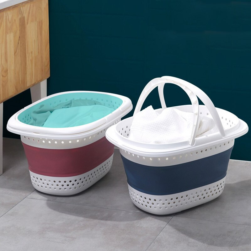 Nordic hordozható összecsukható mosodai kosár fogantyús kád műanyag piszkos tároló kosár nagy háztartási szennyes kosár, ruhák vödör