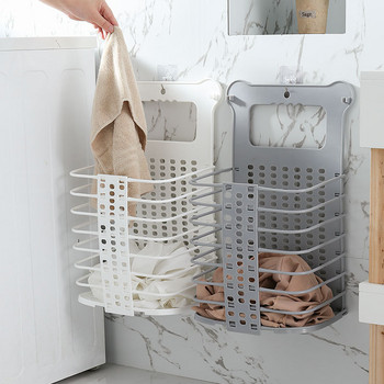 Модернизирана пластмасова кошница за мръсно пране, сгъваема домашна кошница за мръсно пране, здрава дръжка с 2 куки без пробиване
