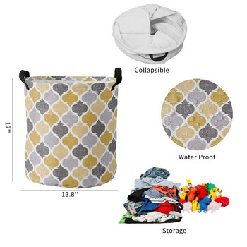 Геометричен жълт сив винтидж марокански кош за мръсно пране Сгъваем домашен органайзер Кошница за дрехи Детска кошница за съхранение на играчки