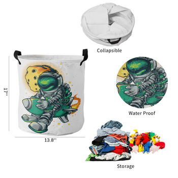 Астронавт Ракета Планета Илюстрация Кошница за мръсно пране Сгъваема кошница за домашен органайзер Дрехи Кошница за съхранение на детски играчки