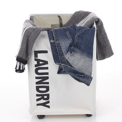 Összehajtható oxfordi szövetből készült mosodai kosár nagy szemetes hálós húzózsinór piszkos ruhatartó fogantyúkkal 4 támasztó rudak univerzális kerekek