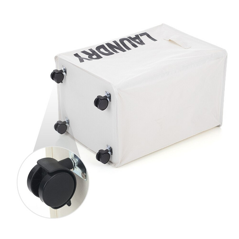 Összehajtható oxfordi szövetből készült mosodai kosár nagy szemetes hálós húzózsinór piszkos ruhatartó fogantyúkkal 4 támasztó rudak univerzális kerekek