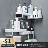 Sarokfürdőszoba rendező polc sampon kozmetikai tároló állvány falra szerelhető konyhai polc háztartási cikkek fürdőszobai kiegészítők