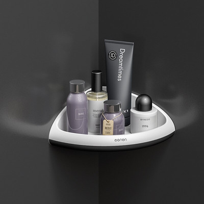 Trikampė kampinė vonios lentyna, montuojama ant sienos