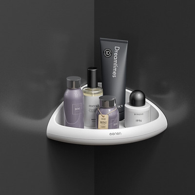 Trikampė kampinė vonios lentyna, montuojama ant sienos