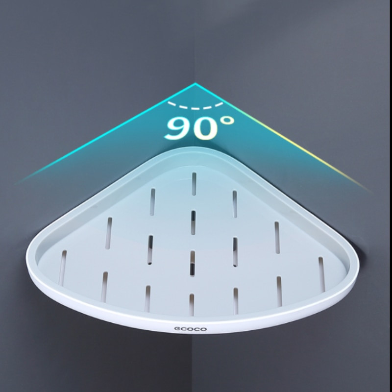 Trikampė kampinė vonios lentyna, montuojama ant sienos